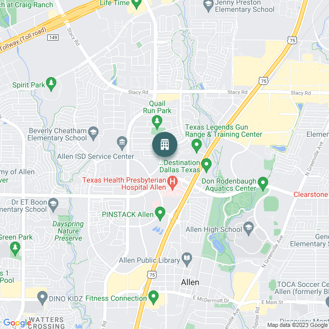 Map of The Heritage at Twin Creeks, a Senior Housing real estate investment opportunity in Allen, TX listed on the CrowdStreet Marketplace. 