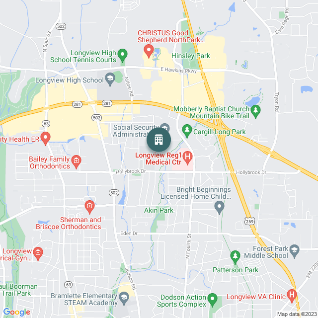 Map of Parkview on Hollybrook, a Senior Housing real estate investment opportunity in Longview, TX listed on the CrowdStreet Marketplace. 