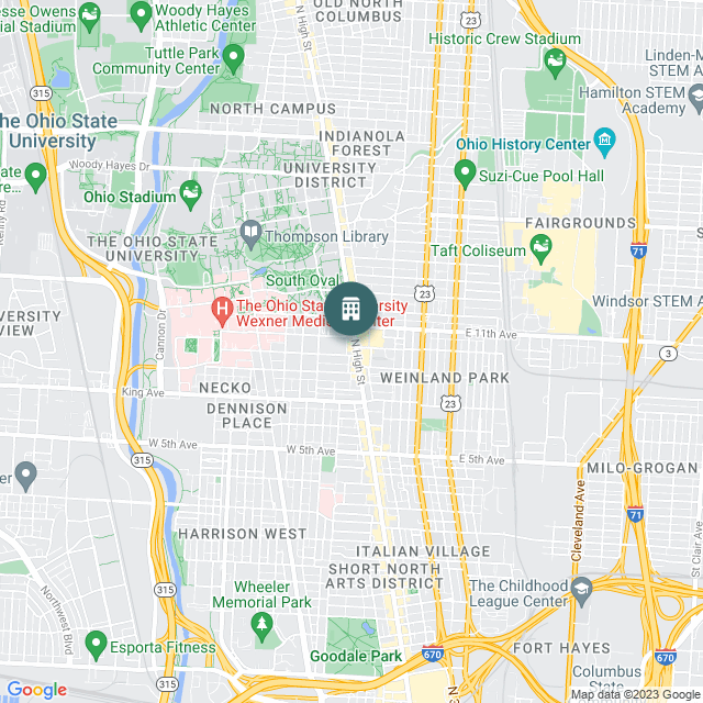 Map of Luxe Belle at The Ohio State University, a Student Housing real estate investment opportunity in Columbus, OH listed on the CrowdStreet Marketplace. 